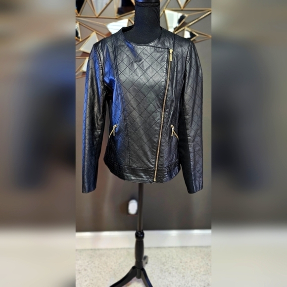 IMAN Global Chic Leather Jacket with Matching Driving Gloves - Picture 2 of 13